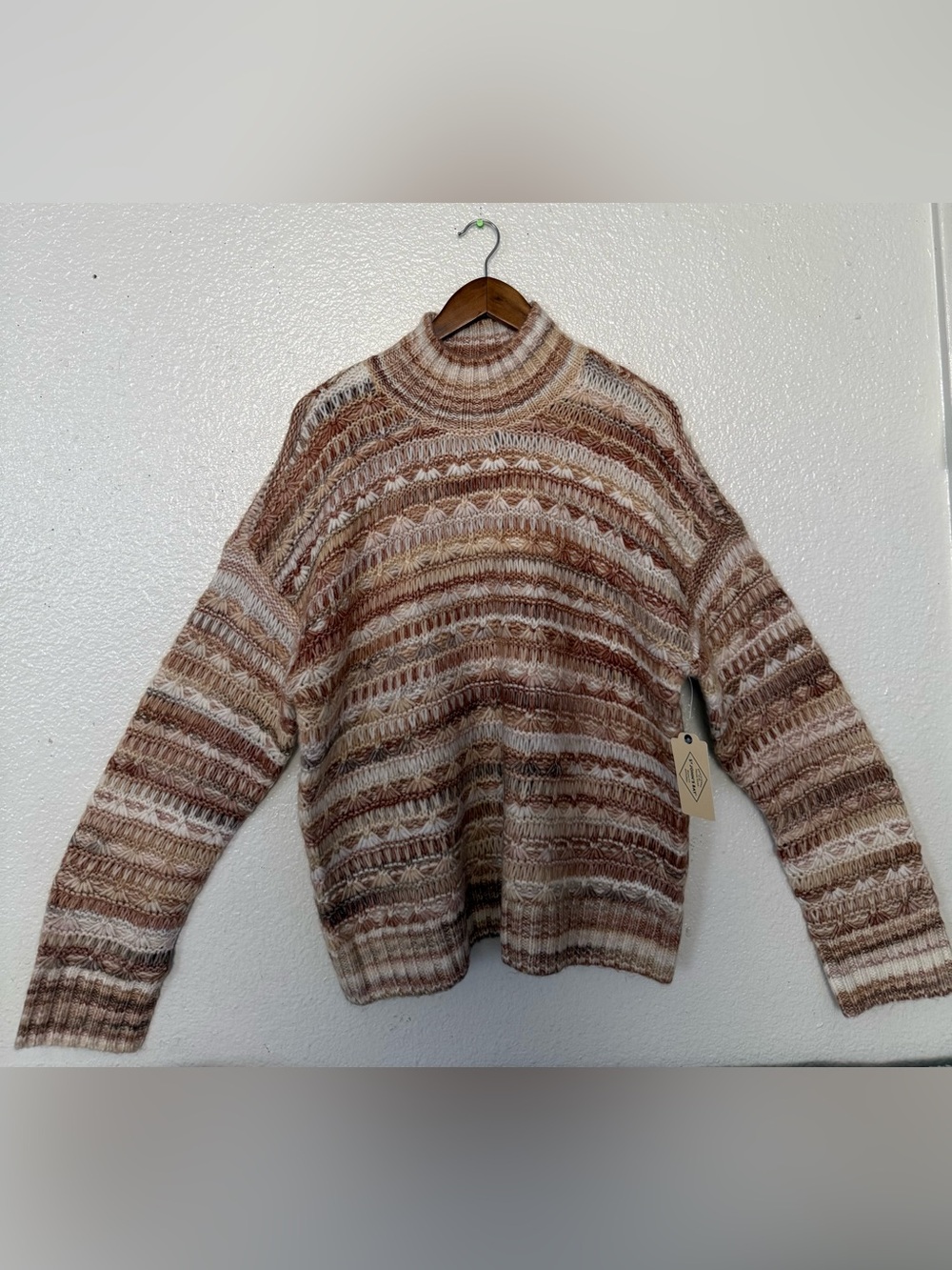 St. John's Bay Striped Mock Neck Sweater in Brown and Cream size L Women’s